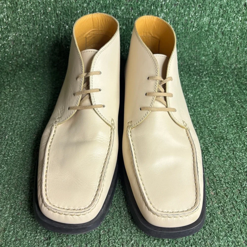 Tods Leather Lace Up Ankle Chukka Square Toe Luxury Desert Boot Cream Mens 9.5